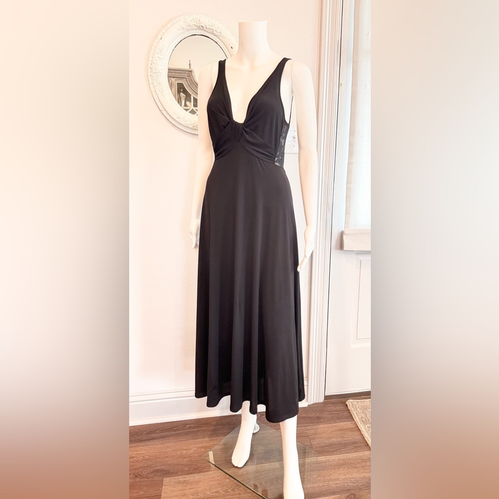 Midnight Carole Hochman Long Black Stretch Lace Nightgown S - Picture 6 of 13